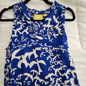 Anthropologie Maeve Enna Tank Top Bird Print in Blue & White Sleeveless Size 4